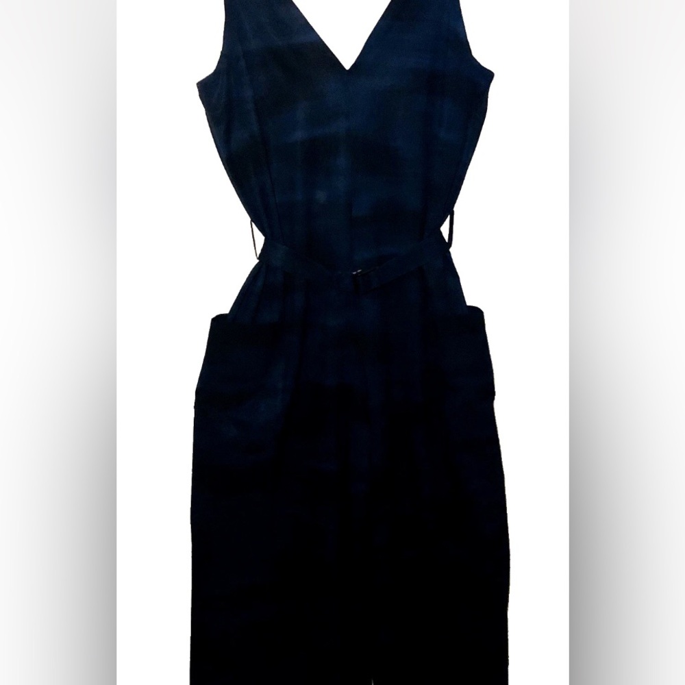Athleta Dark Blue and Black Sleeveless Belted Jumpsuit